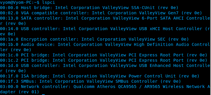 Список устройств PCI, пример вывода команды lspci