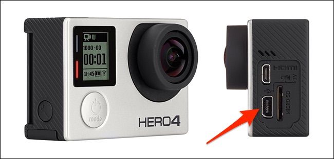 Крупный план разъёма и адаптера GoPro