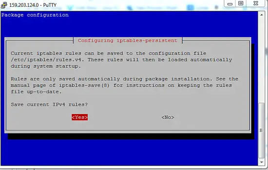 Установка iptables-persistent, шаг 1
