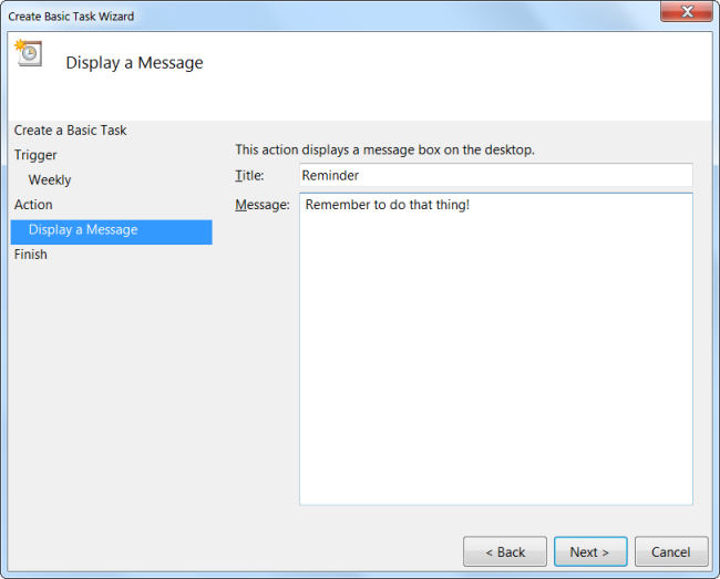 Форма для настройки отправки письма или сообщения