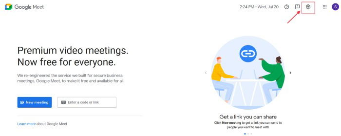 Значок настроек в Google Meet