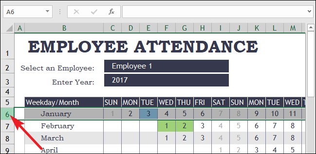 Выделение строки 6 для закрепления строк 1–5