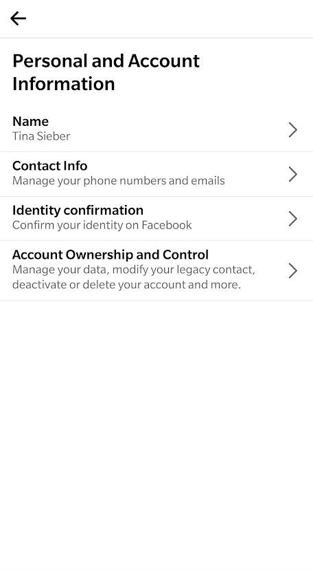 Facebook Mobile Personal and Account Information