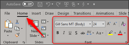 Раздел «Шрифт» на вкладке «Главная»