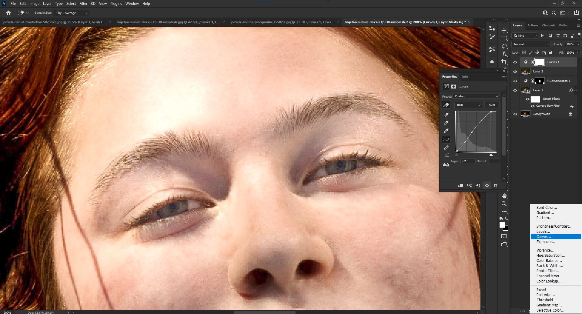 Панель Curves с примерной кривой