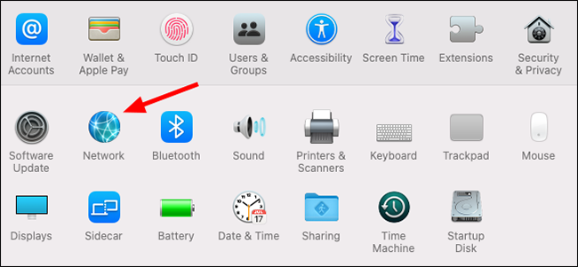 Окно Системные настройки с разделом Сеть