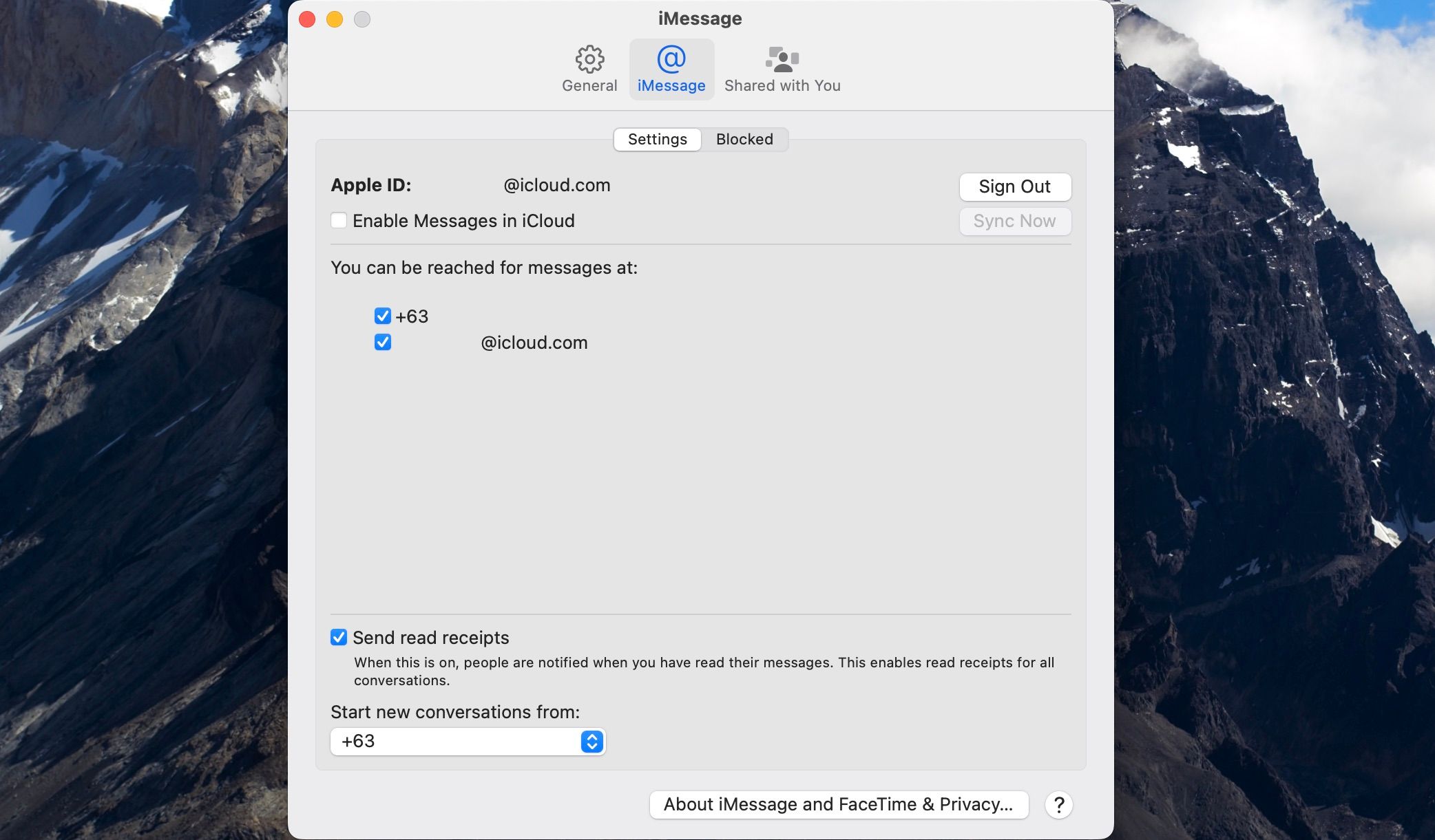 iMessage settings on a Mac