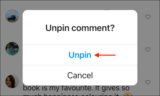 Кнопка «Открепить» в Instagram на iPhone