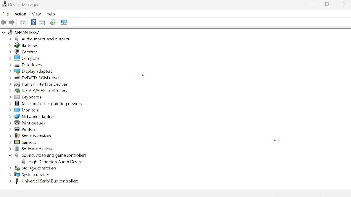 Окно Диспетчера устройств с выделенным разделом для звука