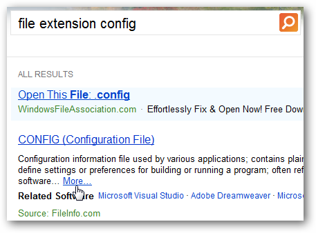 Результаты поиска сторонней информации по расширению