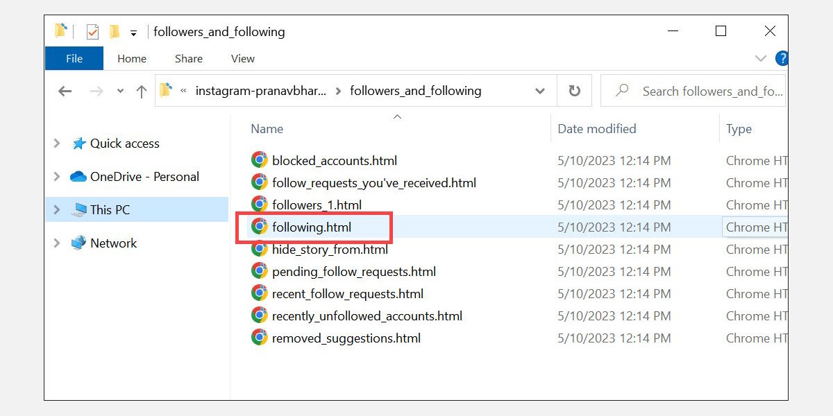 launch Instagram following html page