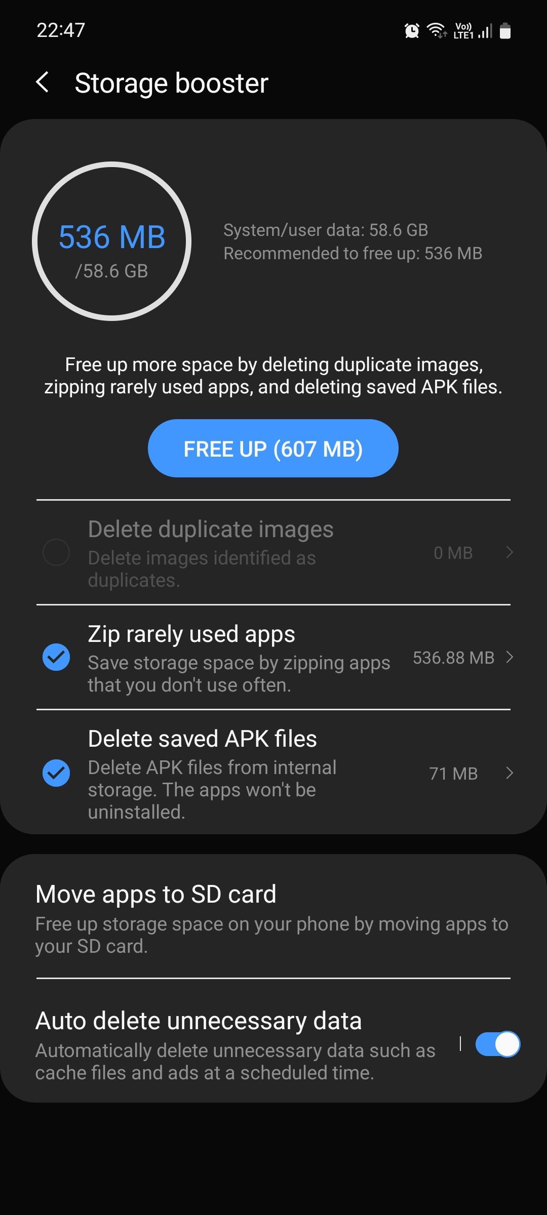 Экран Storage Booster — опции очистки и архивации