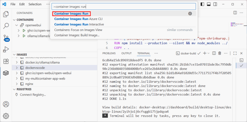 Esegui immagine Docker dal Docker Explorer