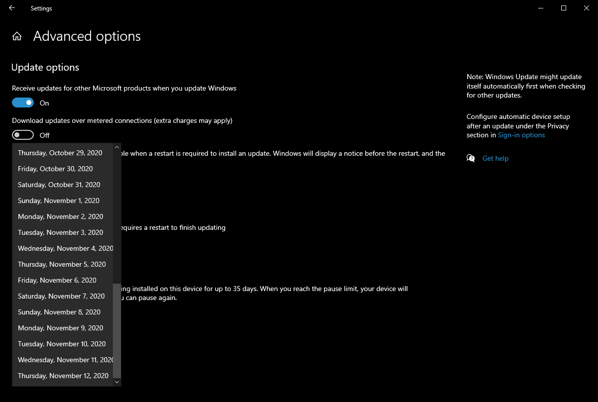 Приостановить обновления на 35 дней