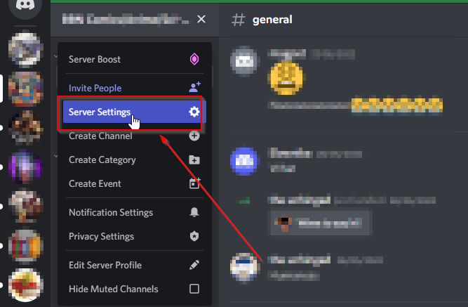 Настройки сервера в Discord, выделена опция Server Settings