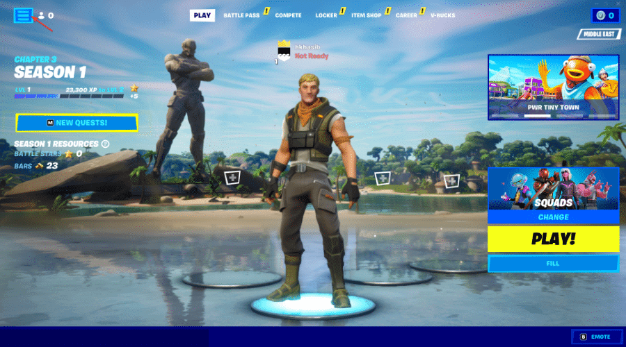 Иконка с тремя горизонтальными линиями в интерфейсе Fortnite