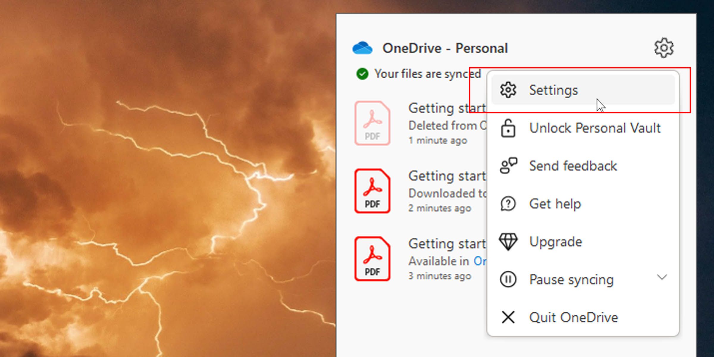 Изменение параметров OneDrive