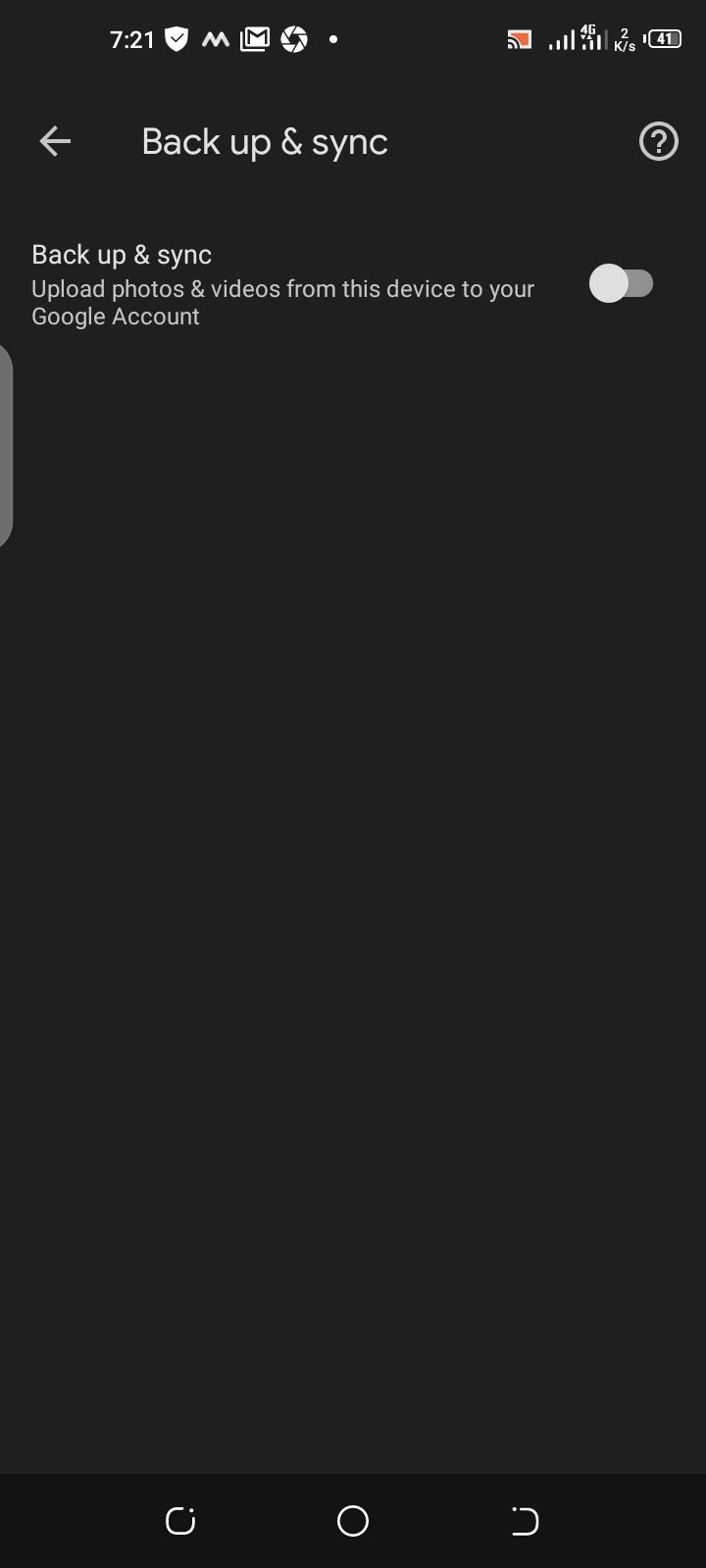 Параметры резервного копирования Google Photos