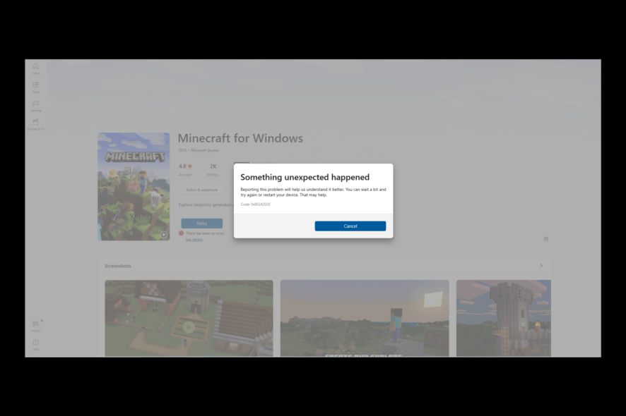 Исправить ошибку 0x80242020 в Microsoft Store и Xbox