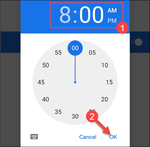 Выбор времени завершения расписания