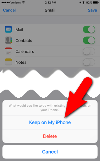 Диалог сохранения локальных контактов при добавлении аккаунта