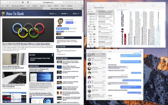 Выбор окна для режима Split View в Mission Control