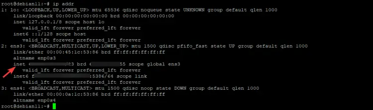Скриншот вывода ip addr с выделенным IP