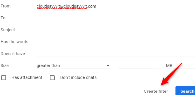 Критерии фильтра для писем