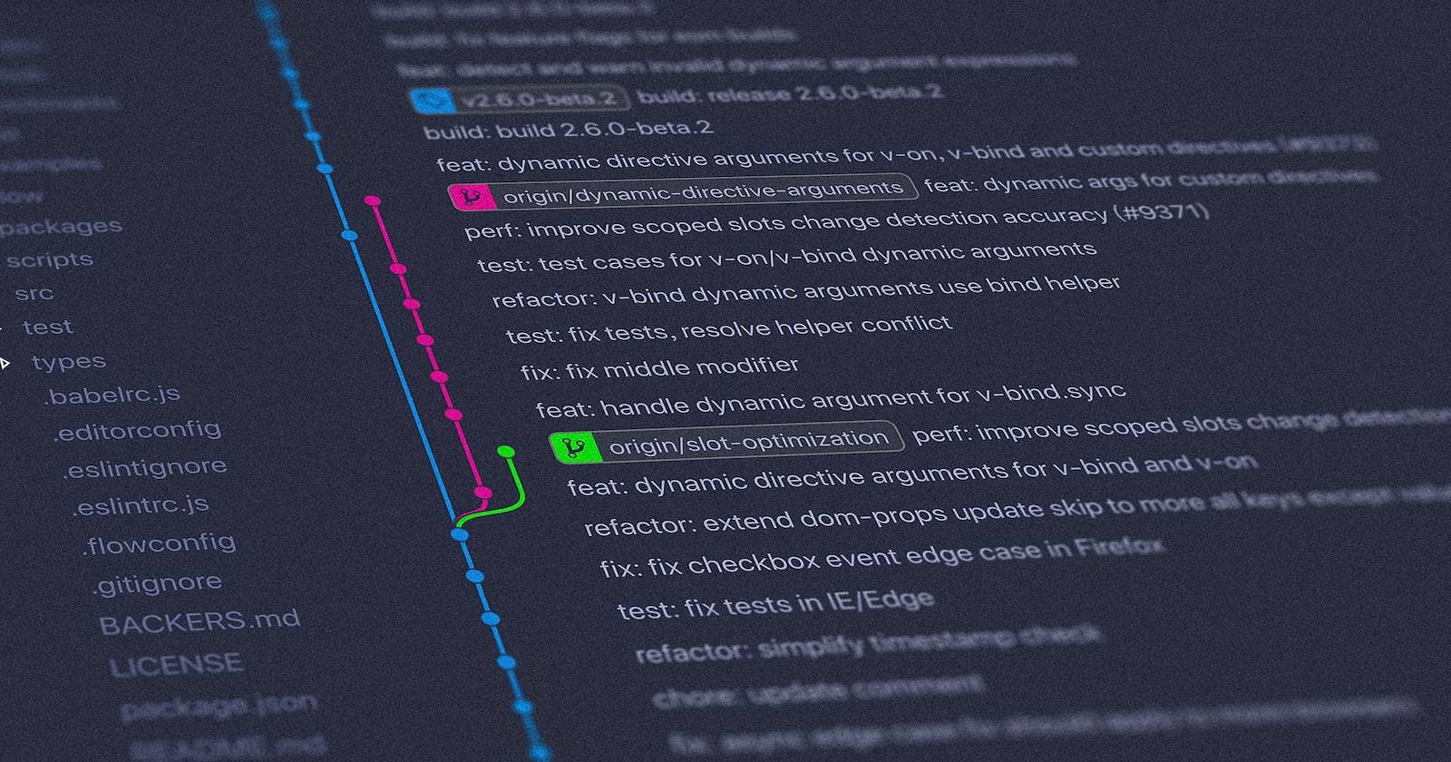 Пользовательский интерфейс с построчной историей git и цветными ветками