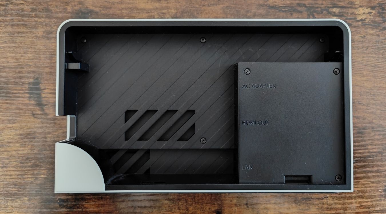 A photograph of the back ports for the Dock that comes with the Nintendo Switch OLED