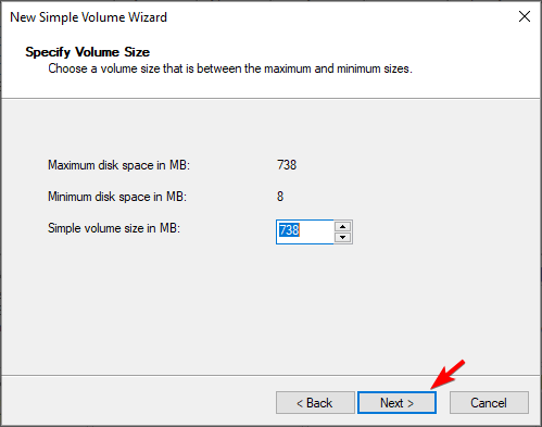 Настройка размера и буквы раздела при создании тома