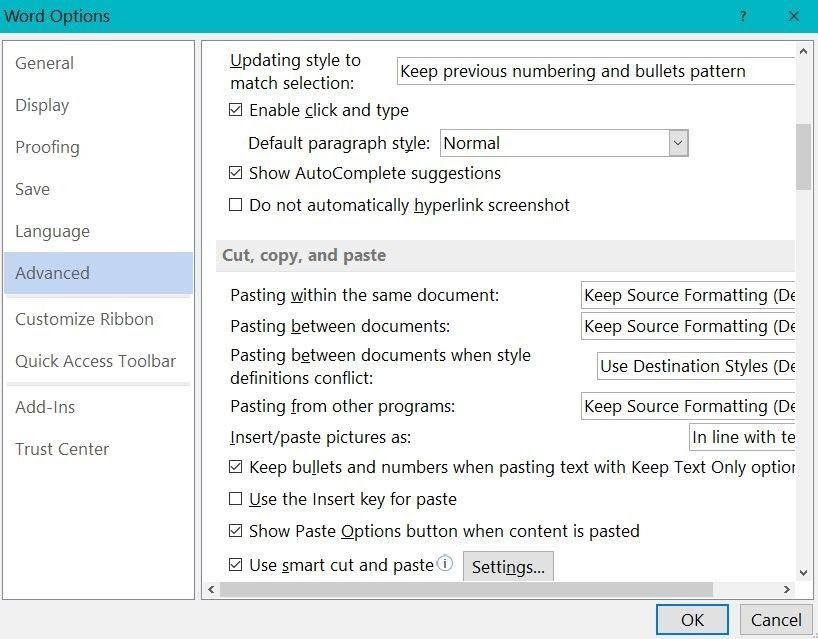 Скриншот подраздела Дополнительно в Опциях