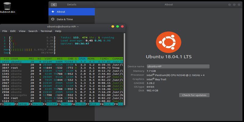 Ubuntu в стиле macOS Mojave — тёмная тема