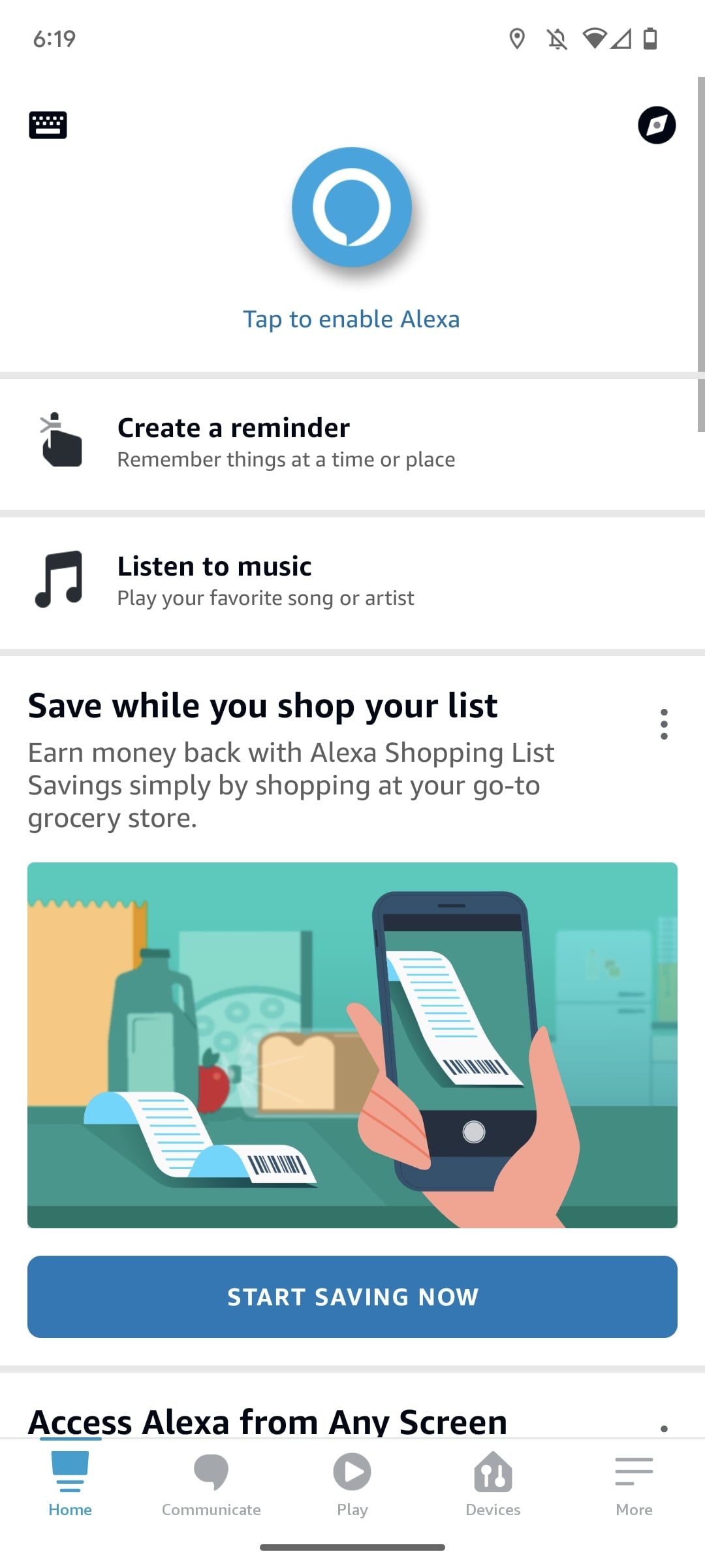 главный экран приложения Alexa