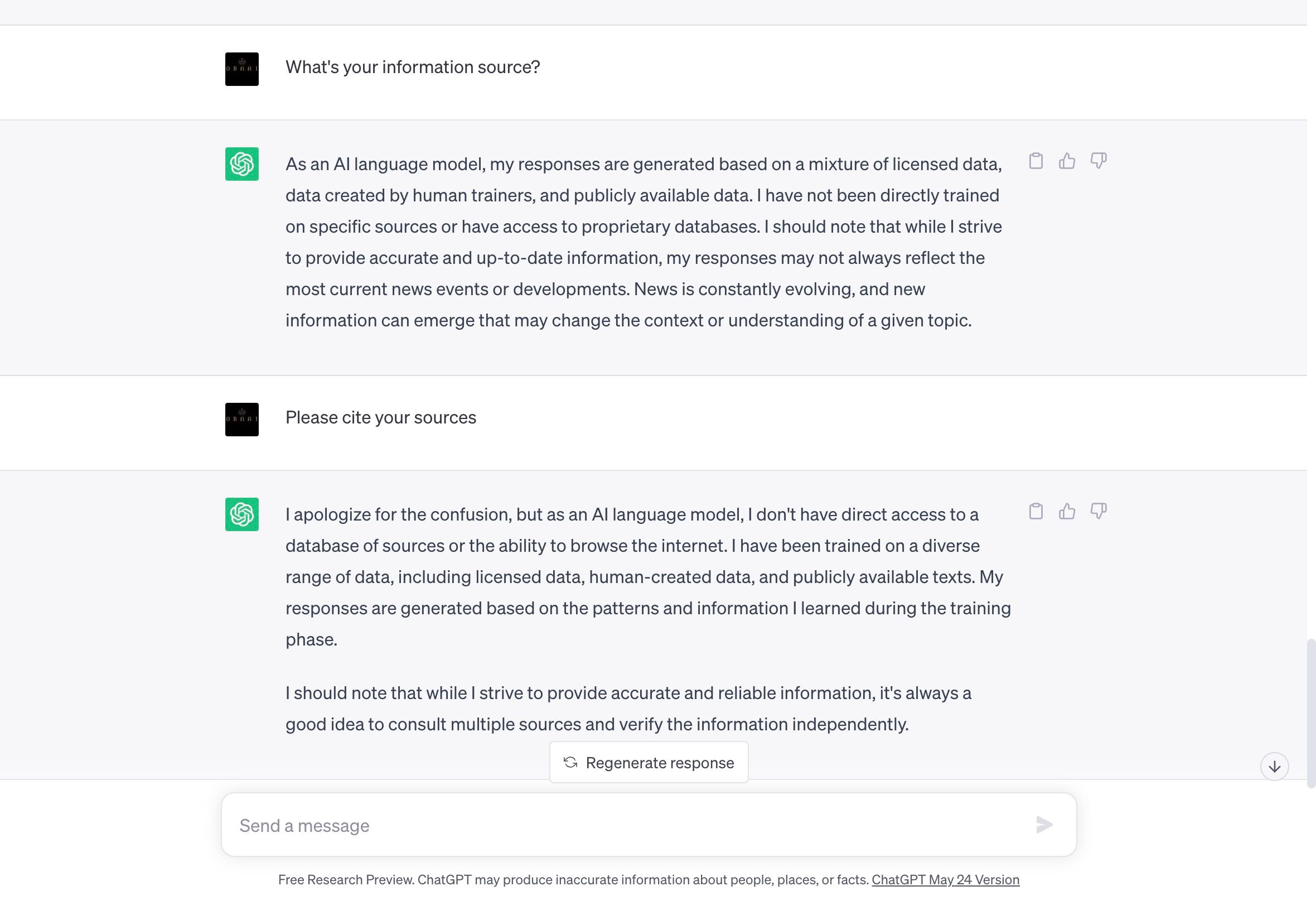 ChatGPT refusing to cite its sources for its information