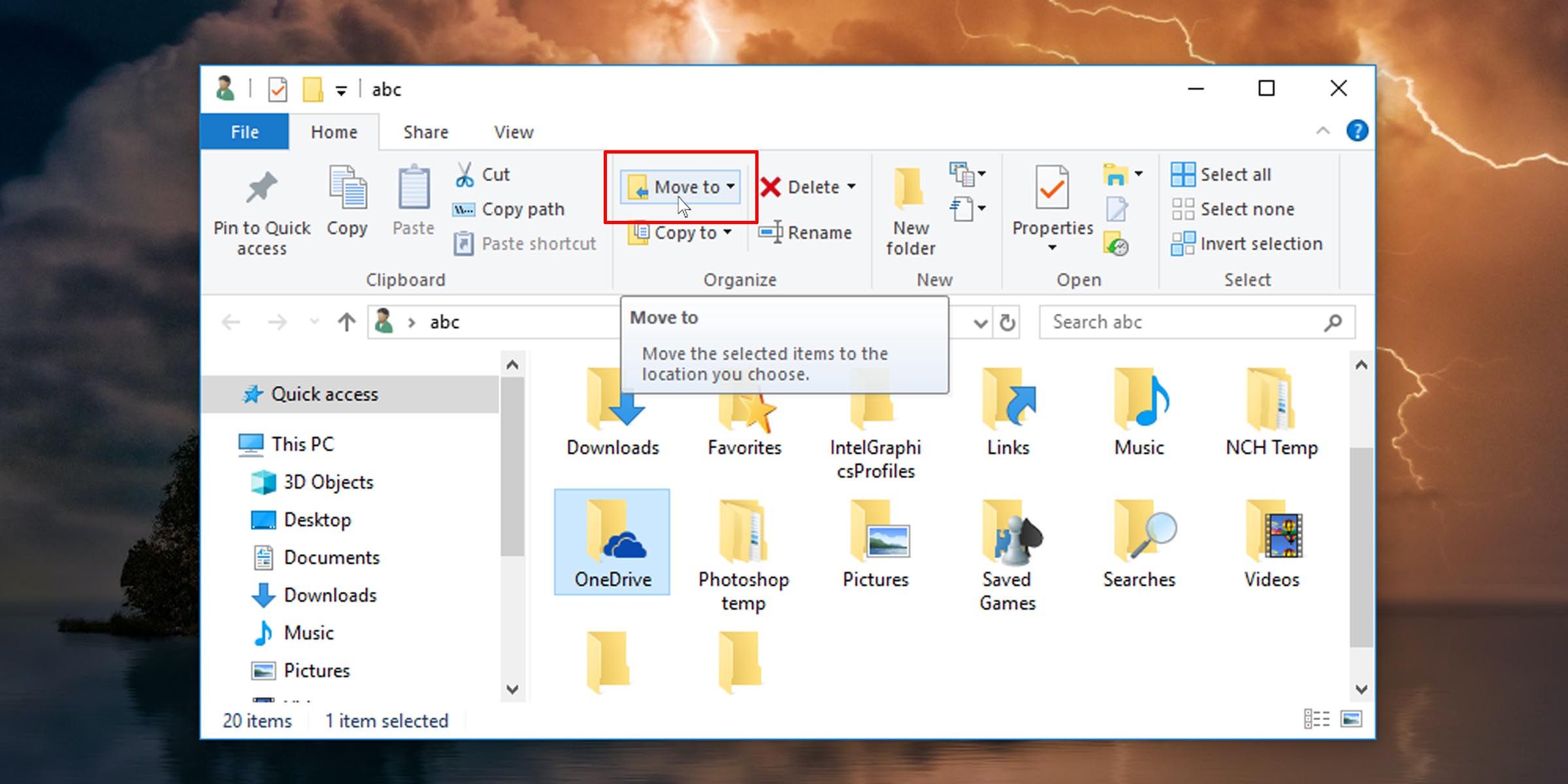 Перемещение папки OneDrive на ПК