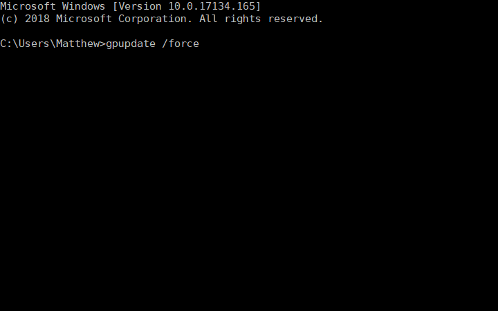 Командная строка с командой gpupdate /force