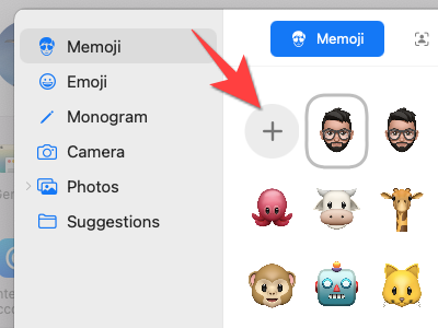 Выберите Memoji или нажмите плюс для создания нового Memoji.