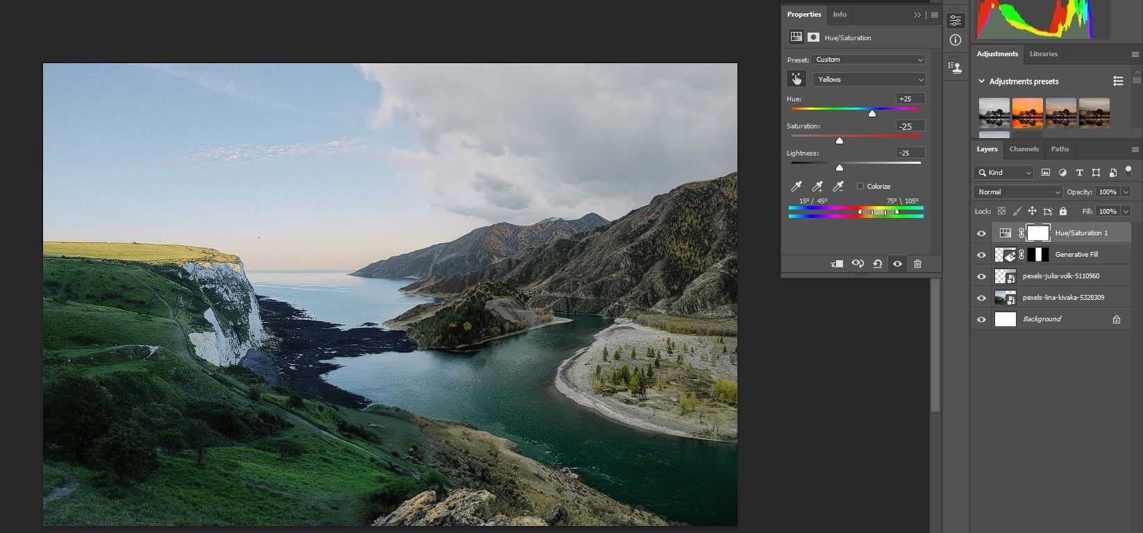 Шаг 2 Выберите доминирующий цвет и отрегулируйте ползунки Цветового тона/Насыщенности в Photoshop Beta