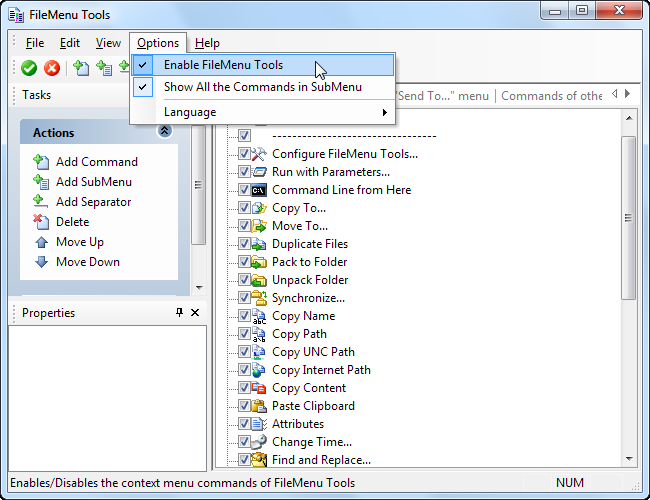 Настройка видимости встроенных команд FileMenu Tools