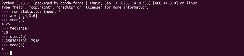 Statistiche descrittive nell'interprete interattivo di Python usando il modulo statistics.