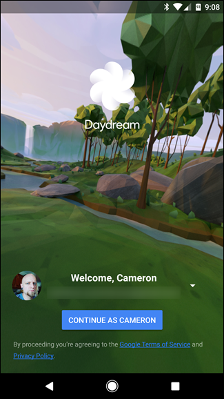 Экран установки приложения Daydream на телефоне