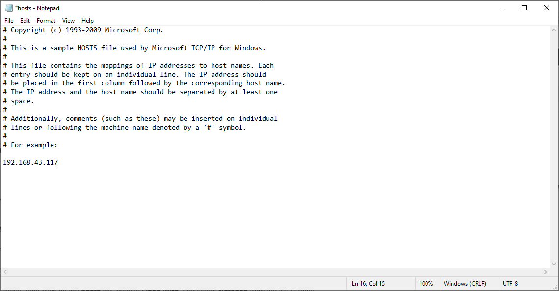 Редактирование файла hosts для сопоставления IP и имени хоста
