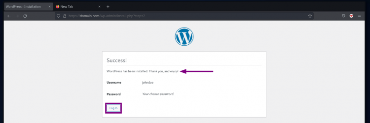Установка WordPress завершена
