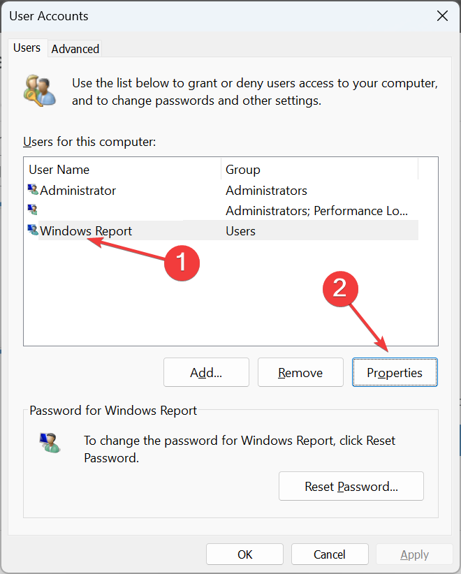Свойства учётной записи