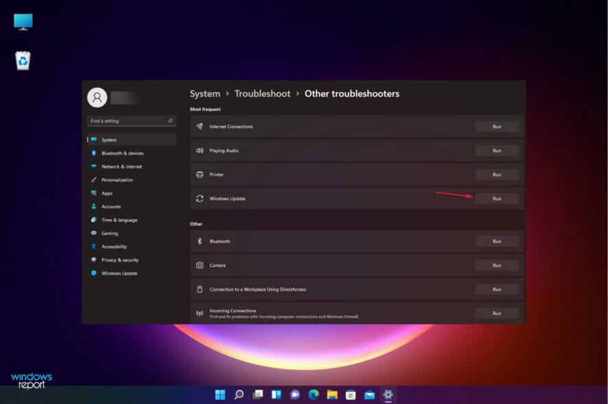 Запустить средство устранения неполадок Windows Update