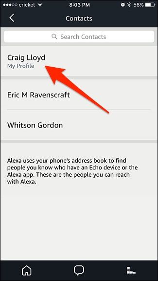 Профиль контакта пользователя в Alexa