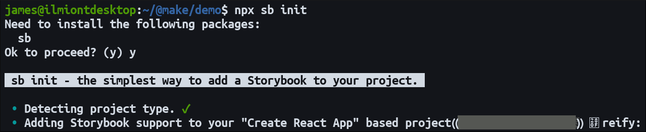 Инициализация Storybook в проекте create-react-app (скриншот)
