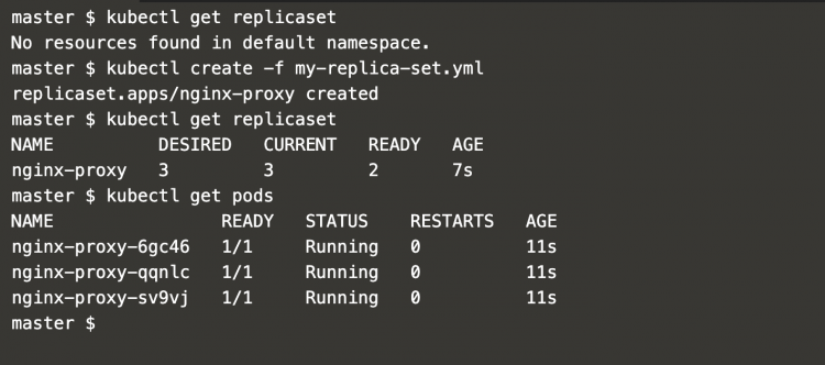 Список созданных Pods после создания ReplicaSet