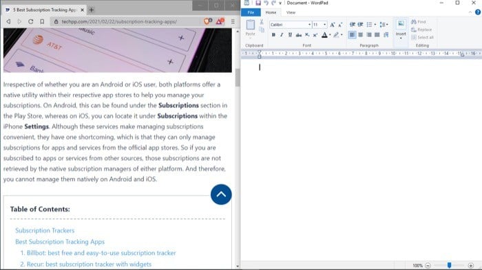 изображение Snap Assist с двумя приложениями рядом